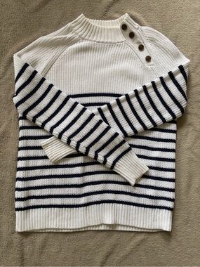 J. Crew White Ribbed Button-Shoulder Sweater